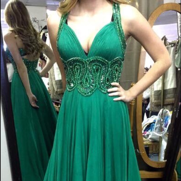 green silky prom dress